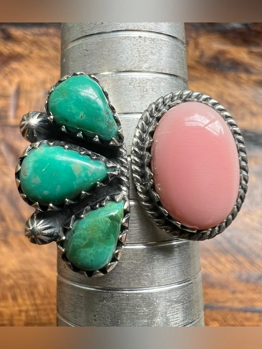 Sterling Kingman Turquoise Queen Conch Floating Ring Size 9 Southwestern